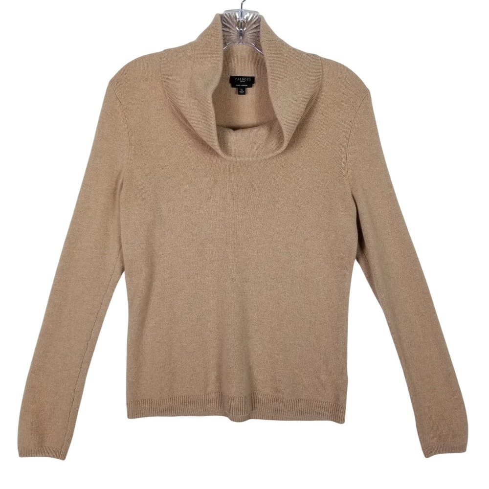 Talbots Sweater Women SP Tan Pure Cashmere Cowl Neck Long Sleeve Pullover 276s